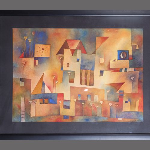 ACUARELA DE ANTONIA GUZMÁN. LA PARTIDA. 2000. FIRMADA Y ENMARCADA