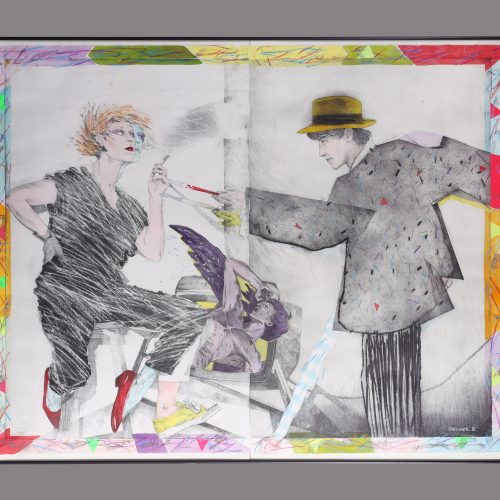 DÍPTICO DE FERNANDO BELLVER FIRMADO. EL PINTOR Y LA MODELO. 1985. CON MARCO